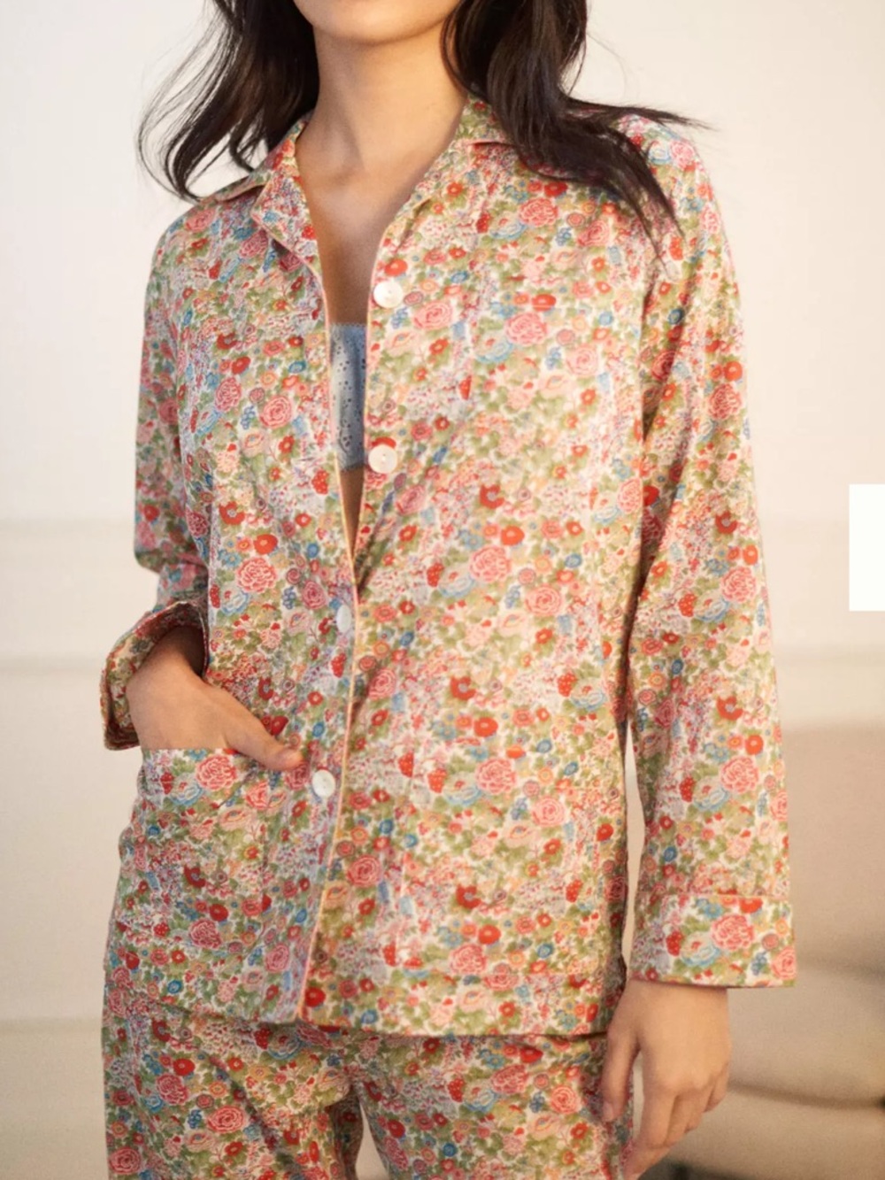 Roller Rabbit Garden Floral Pajama Top Size S 100% cotton